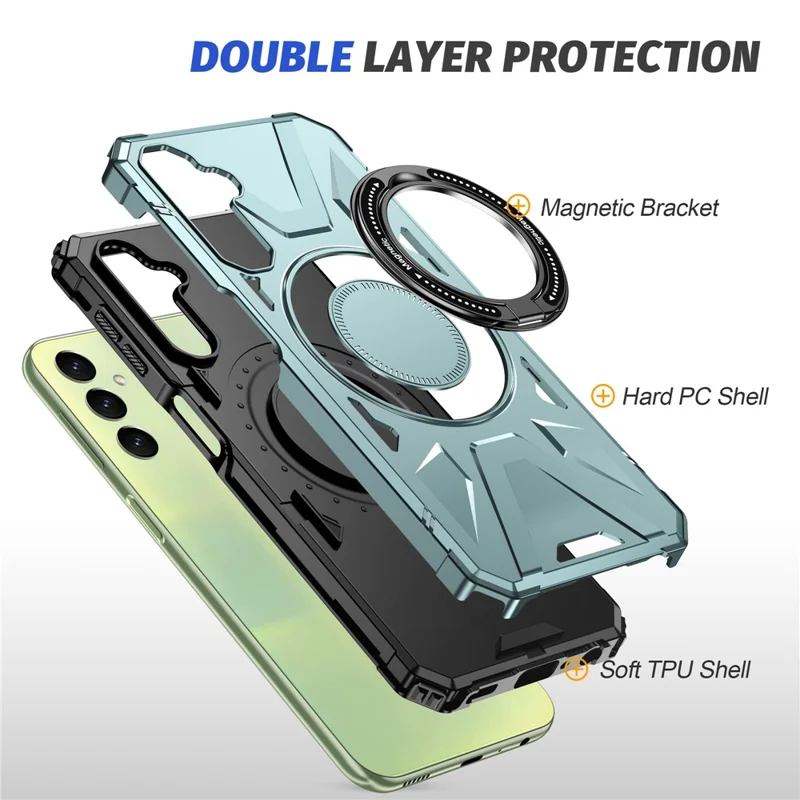 For Samsung Galaxy A05 4G Case TPU+PC Magnetic Phone Cover with Ring Kickstand - Green