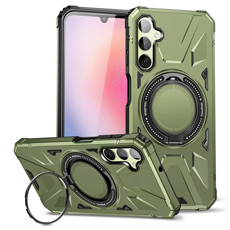 For Samsung Galaxy A05 4G Case TPU+PC Magnetic Phone Cover with Ring Kickstand - Dark Green