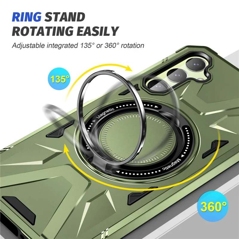 For Samsung Galaxy A05 4G Case TPU+PC Magnetic Phone Cover with Ring Kickstand - Dark Green