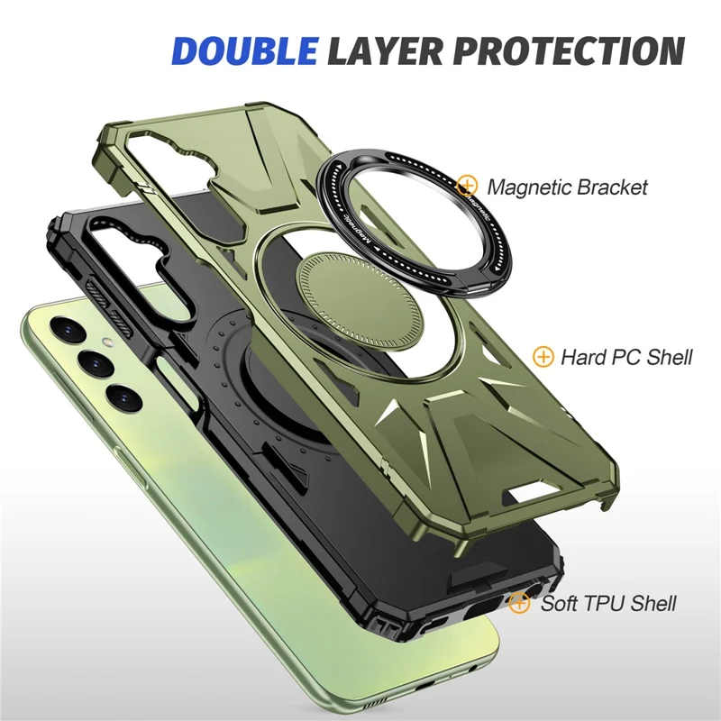 For Samsung Galaxy A05 4G Case TPU+PC Magnetic Phone Cover with Ring Kickstand - Dark Green