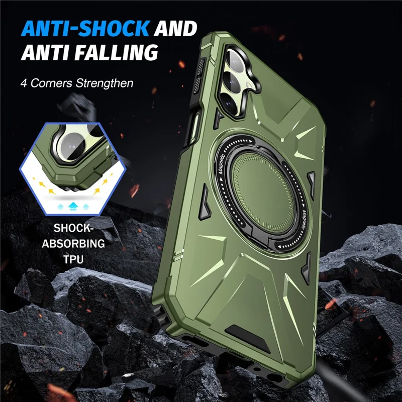 For Samsung Galaxy A05 4G Case TPU+PC Magnetic Phone Cover with Ring Kickstand - Dark Green