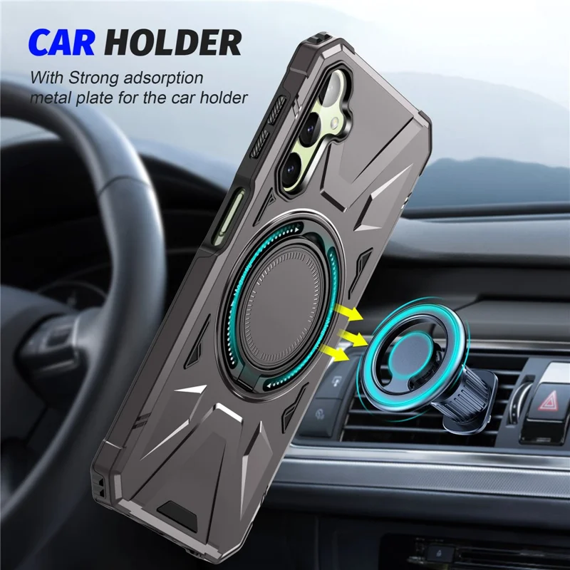 For Samsung Galaxy A35 5G Magnetic Case Ring Holder Kickstand TPU+PC Phone Cover - Grey