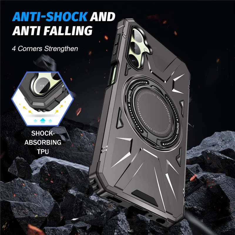 For Samsung Galaxy A35 5G Magnetic Case Ring Holder Kickstand TPU+PC Phone Cover - Grey