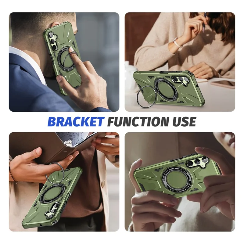 For Samsung Galaxy A35 5G Magnetic Case Ring Holder Kickstand TPU+PC Phone Cover - Dark Green