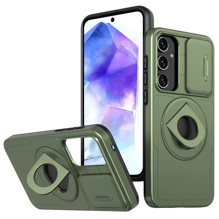 For Samsung Galaxy A35 5G Case with Slide Camera Cover TPU+PC Phone Protector - Green