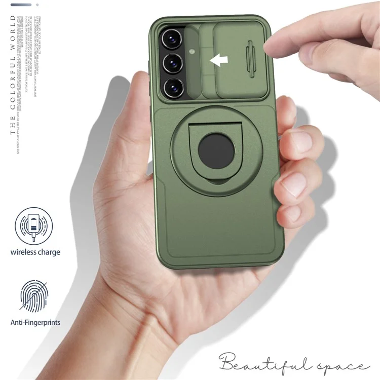 For Samsung Galaxy A35 5G Case with Slide Camera Cover TPU+PC Phone Protector - Green