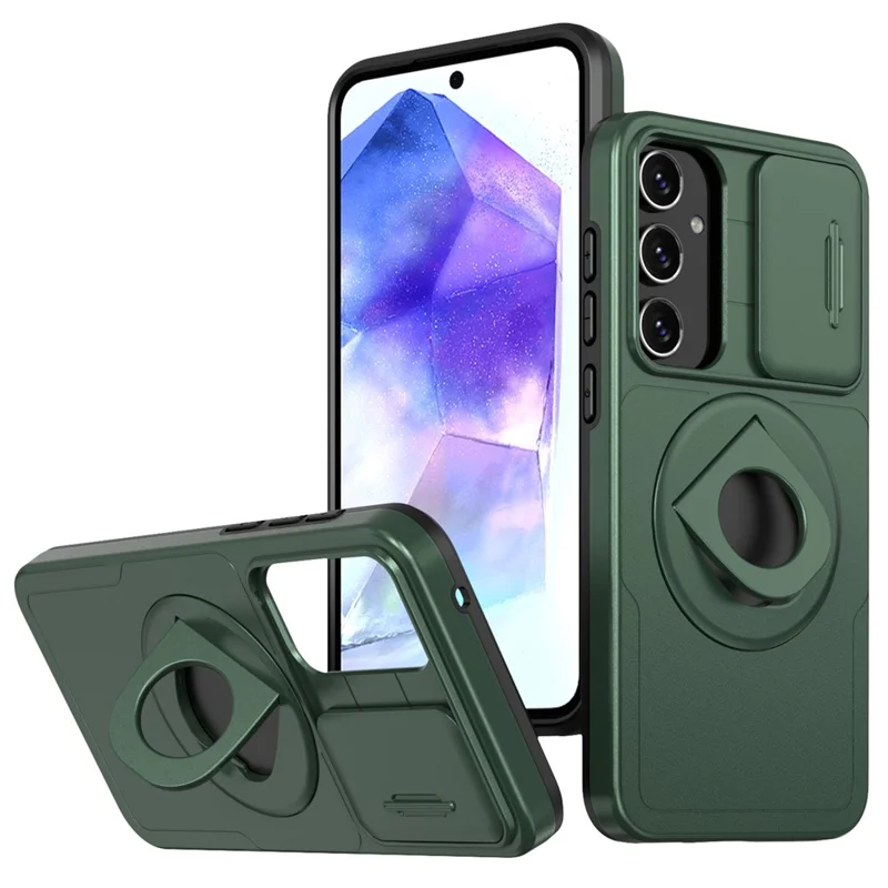 For Samsung Galaxy A35 5G Case with Slide Camera Cover TPU+PC Phone Protector - Blackish Green