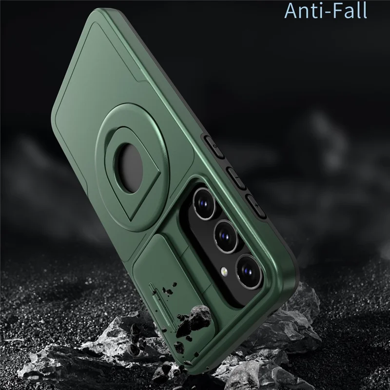 For Samsung Galaxy A35 5G Case with Slide Camera Cover TPU+PC Phone Protector - Blackish Green