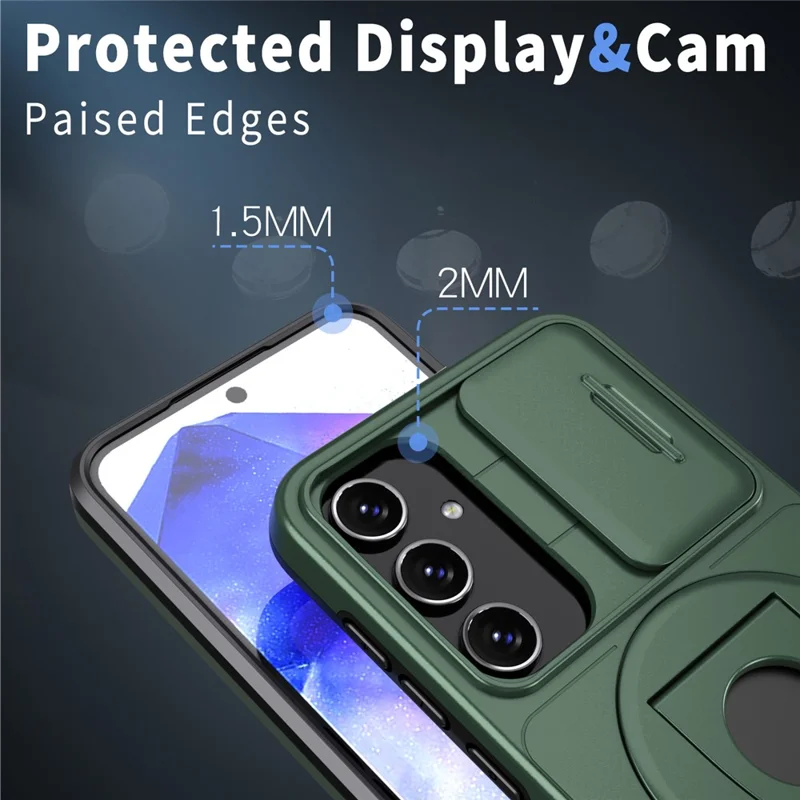 For Samsung Galaxy A35 5G Case with Slide Camera Cover TPU+PC Phone Protector - Blackish Green