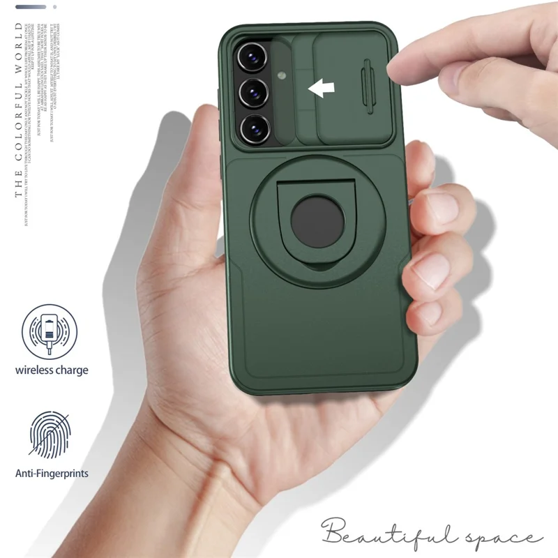 For Samsung Galaxy A35 5G Case with Slide Camera Cover TPU+PC Phone Protector - Blackish Green