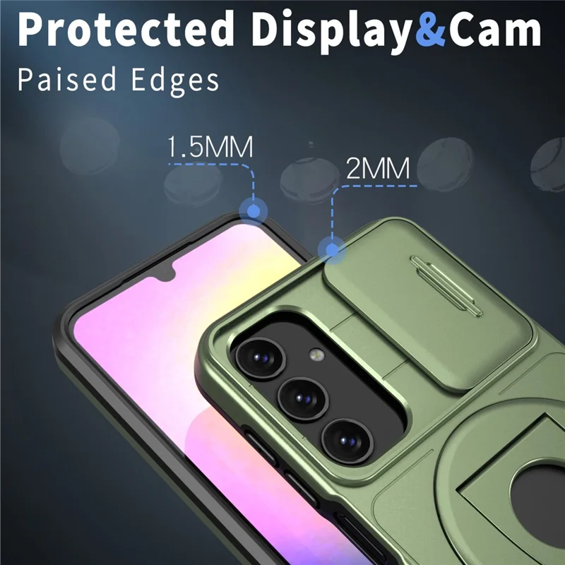 Pour Samsung Galaxy A25 5G (Global) (161,0 x 76,5 x 8,3 mm) Étui Kickstand TPU+PC Coque Magnétique - Vert