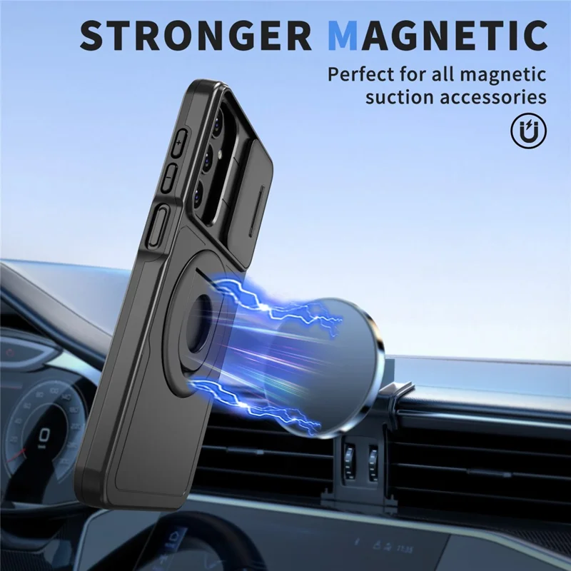 For Samsung Galaxy A05s 4G Case Built-in KickstandTPU+PC Phone Cover Slide Lens Protection - Black