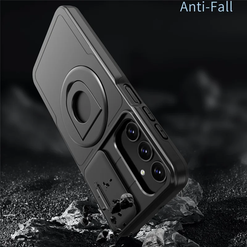 For Samsung Galaxy A05s 4G Case Built-in KickstandTPU+PC Phone Cover Slide Lens Protection - Black