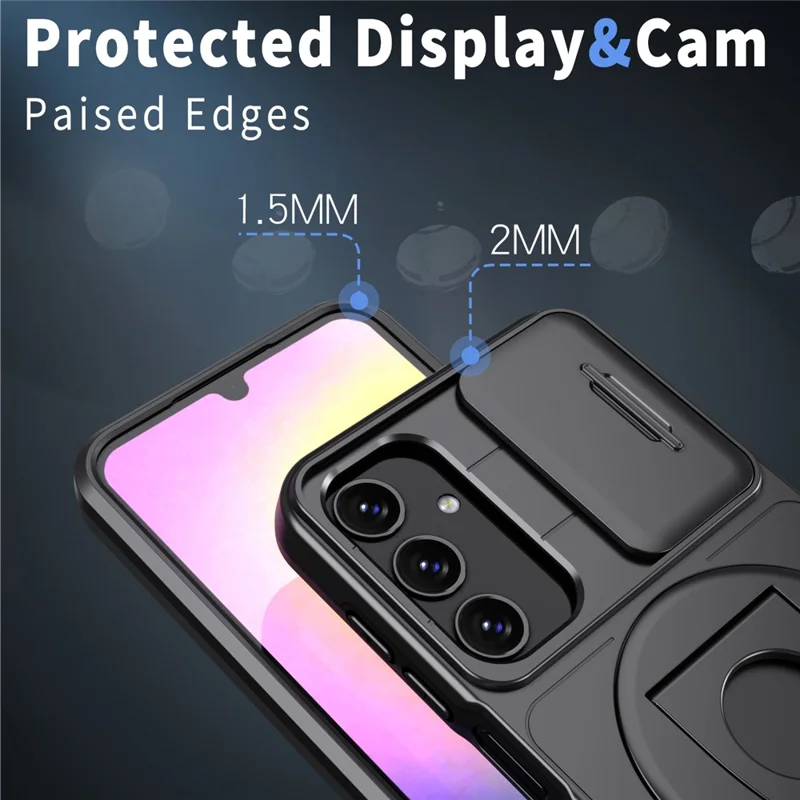 For Samsung Galaxy A05s 4G Case Built-in KickstandTPU+PC Phone Cover Slide Lens Protection - Black