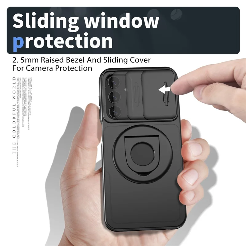 For Samsung Galaxy A05s 4G Case Built-in KickstandTPU+PC Phone Cover Slide Lens Protection - Black