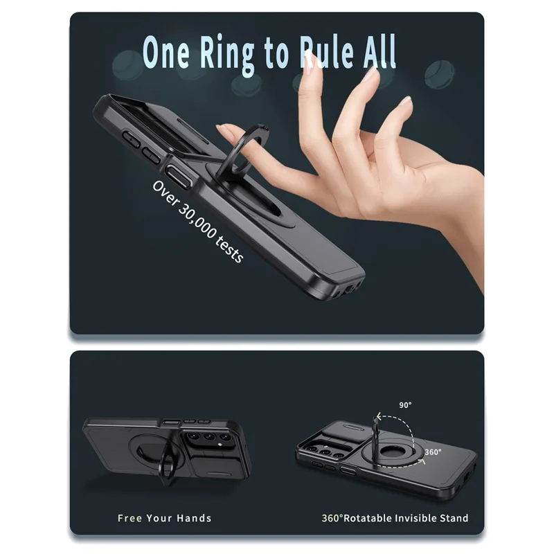 For Samsung Galaxy A05s 4G Case Built-in KickstandTPU+PC Phone Cover Slide Lens Protection - Black