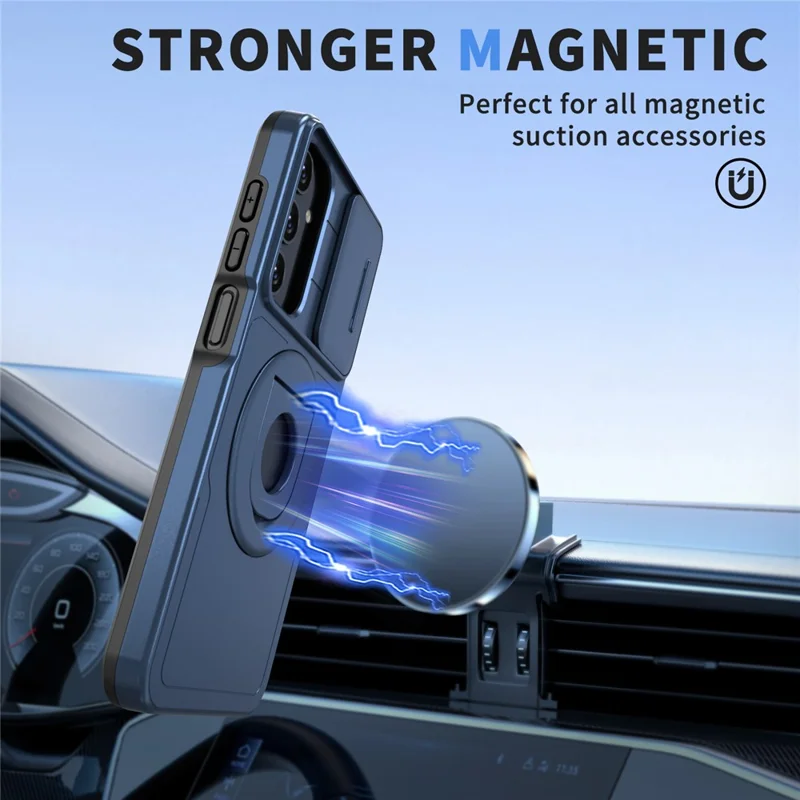 For Samsung Galaxy A05s 4G Case Built-in KickstandTPU+PC Phone Cover Slide Lens Protection - Blue