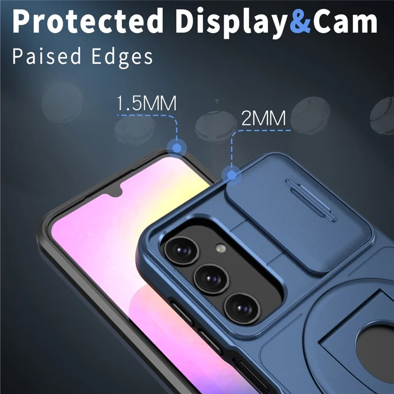 For Samsung Galaxy A05s 4G Case Built-in KickstandTPU+PC Phone Cover Slide Lens Protection - Blue