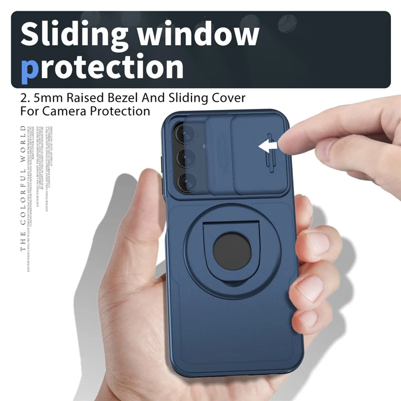 For Samsung Galaxy A05s 4G Case Built-in KickstandTPU+PC Phone Cover Slide Lens Protection - Blue