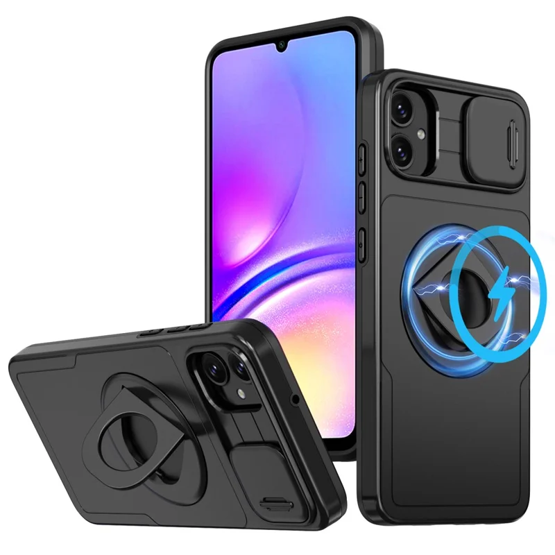 For Samsung Galaxy A05 4G Case Camera Protection Kickstand Dual Layer Hybrid TPU+PC Phone Cover - Black