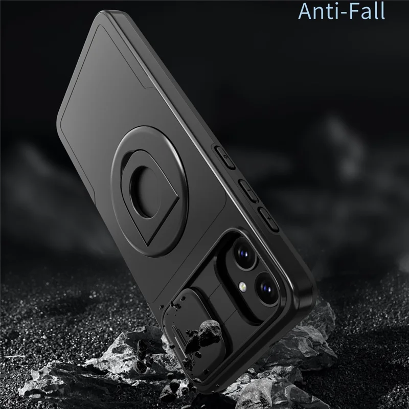 For Samsung Galaxy A05 4G Case Camera Protection Kickstand Dual Layer Hybrid TPU+PC Phone Cover - Black