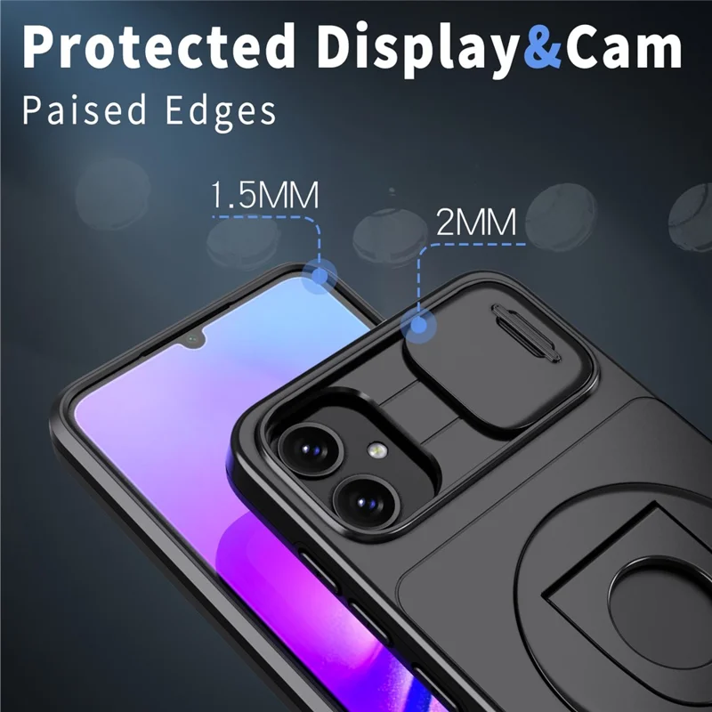 For Samsung Galaxy A05 4G Case Camera Protection Kickstand Dual Layer Hybrid TPU+PC Phone Cover - Black