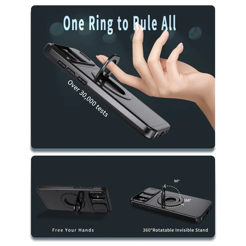 For Samsung Galaxy A05 4G Case Camera Protection Kickstand Dual Layer Hybrid TPU+PC Phone Cover - Black