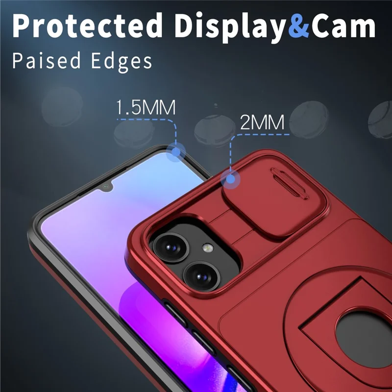 Para Samsung Galaxy A05 4G Capa Proteção Câmera Suporte Camada Dupla Híbrida TPU+PC Capa de Telefone - Vermelho