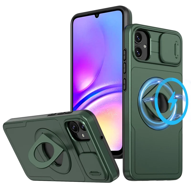 Чехол для Samsung Galaxy A05 4G с защитой камеры, подставкой и двухслойным гибридным корпусом из TPU+PC - Черновато-зеленый