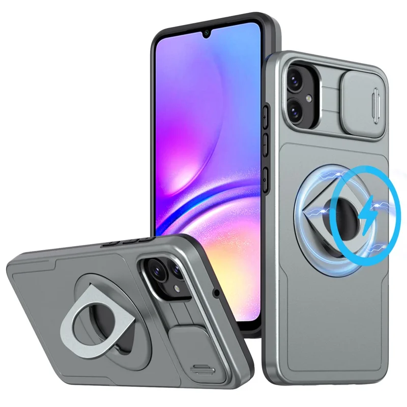 For Samsung Galaxy A05 4G Case Camera Protection Kickstand Dual Layer Hybrid TPU+PC Phone Cover - Grey
