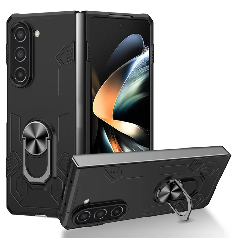 For Samsung Galaxy Z Fold5 5G Case Metal Kickstand Hard PC Phone Cover - Black