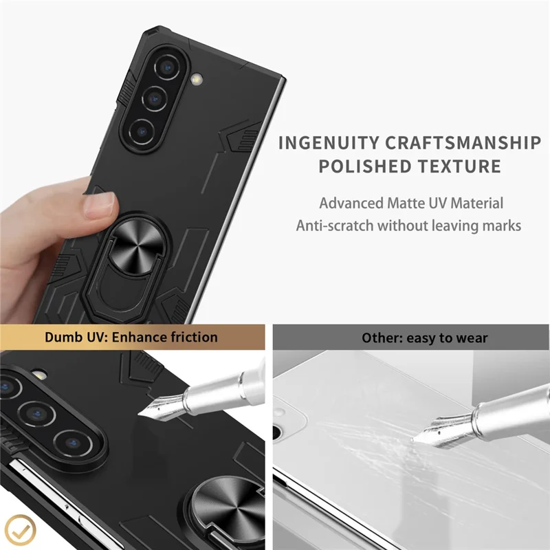 For Samsung Galaxy Z Fold5 5G Case Metal Kickstand Hard PC Phone Cover - Black