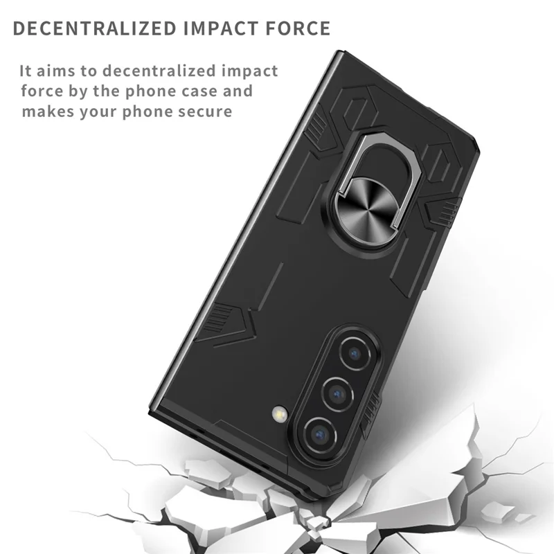 For Samsung Galaxy Z Fold5 5G Case Metal Kickstand Hard PC Phone Cover - Black