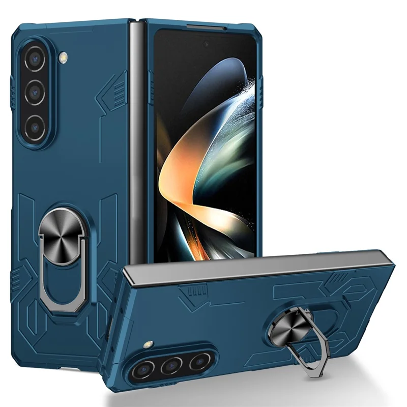 For Samsung Galaxy Z Fold5 5G Case Metal Kickstand Hard PC Phone Cover - Sapphire