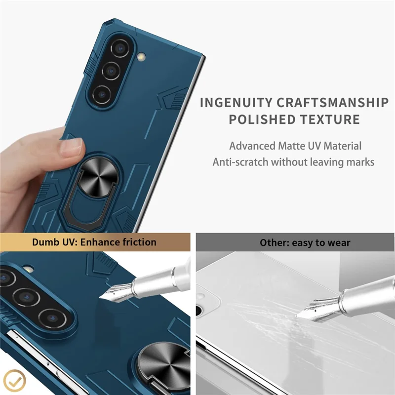 For Samsung Galaxy Z Fold5 5G Case Metal Kickstand Hard PC Phone Cover - Sapphire