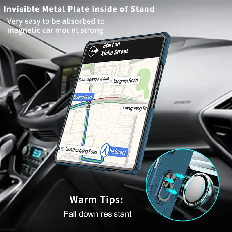 For Samsung Galaxy Z Fold5 5G Case Metal Kickstand Hard PC Phone Cover - Sapphire