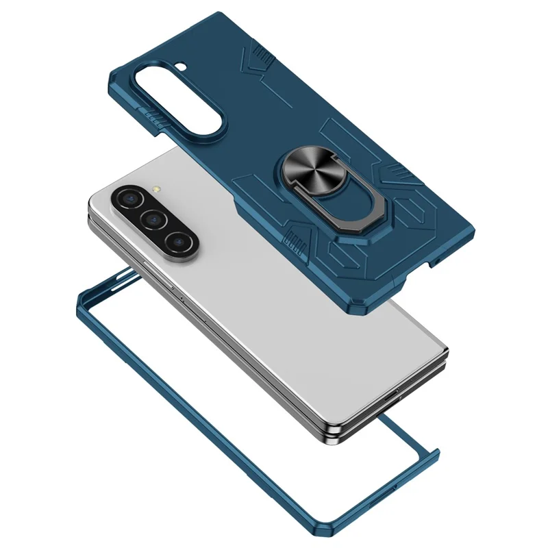 For Samsung Galaxy Z Fold5 5G Case Metal Kickstand Hard PC Phone Cover - Sapphire