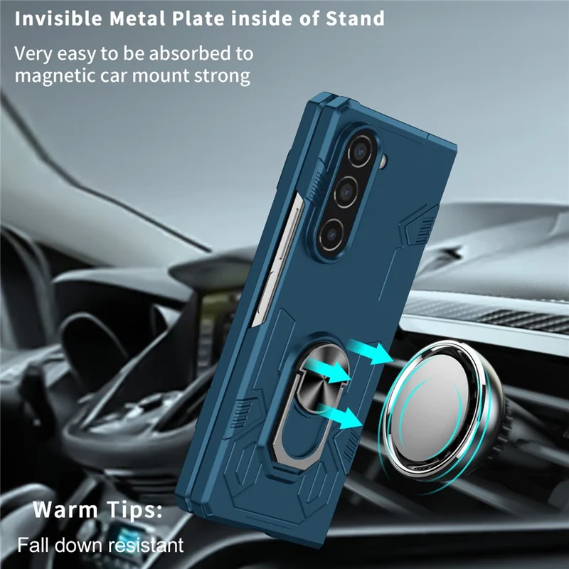 For Samsung Galaxy Z Fold5 5G Case Metal Kickstand Hard PC Phone Cover - Sapphire