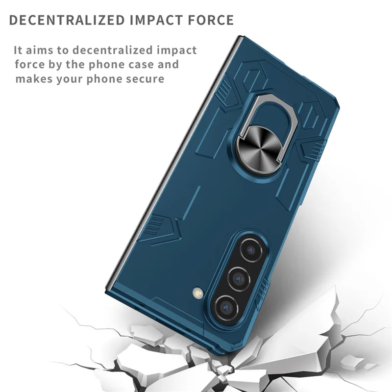 For Samsung Galaxy Z Fold5 5G Case Metal Kickstand Hard PC Phone Cover - Sapphire