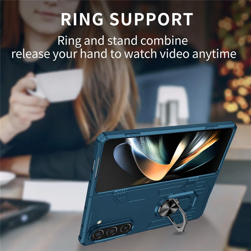 For Samsung Galaxy Z Fold5 5G Case Metal Kickstand Hard PC Phone Cover - Sapphire