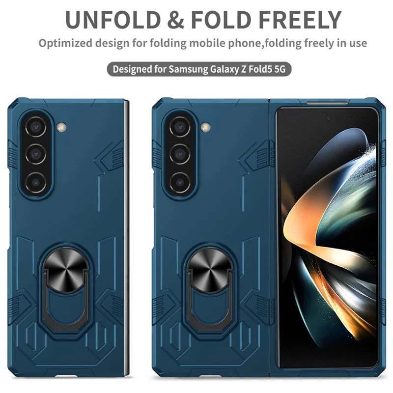 For Samsung Galaxy Z Fold5 5G Case Metal Kickstand Hard PC Phone Cover - Sapphire