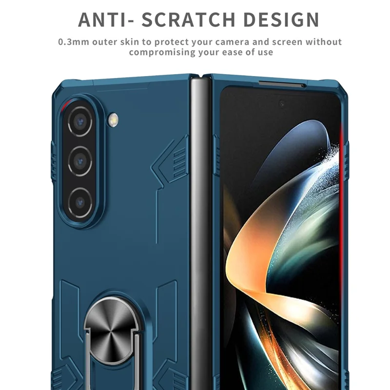 For Samsung Galaxy Z Fold5 5G Case Metal Kickstand Hard PC Phone Cover - Sapphire
