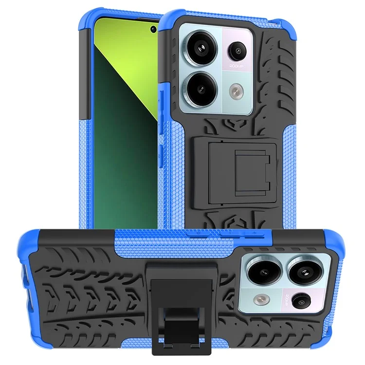 For Xiaomi Redmi Note 13 Pro 5G / Poco X6 5G Case PC+TPU Tyre Pattern Phone Cover with Kickstand - Blue