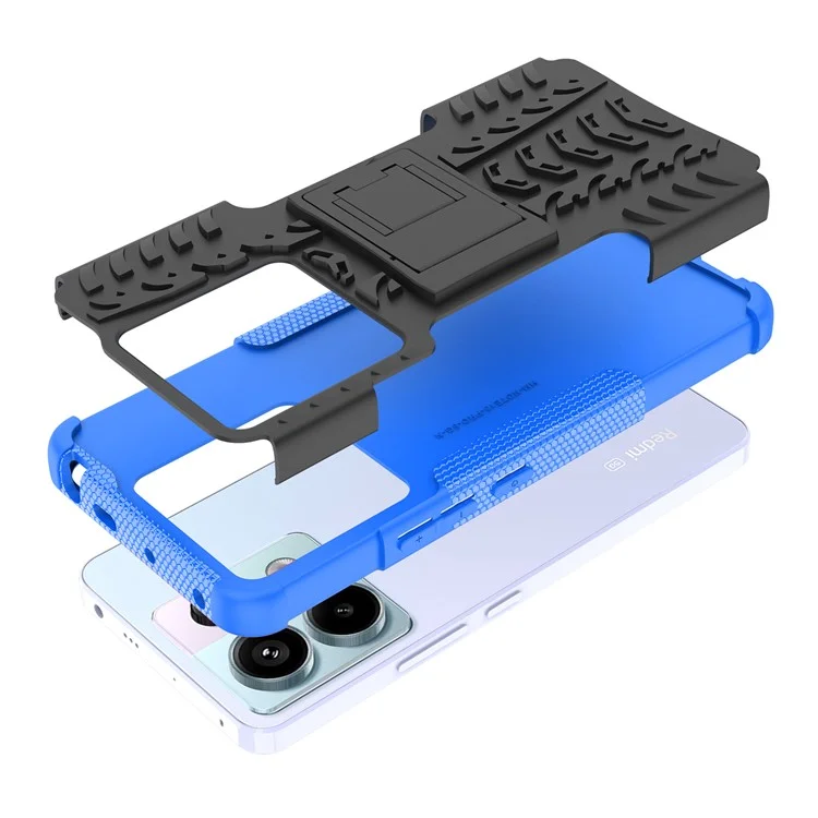For Xiaomi Redmi Note 13 Pro 5G / Poco X6 5G Case PC+TPU Tyre Pattern Phone Cover with Kickstand - Blue