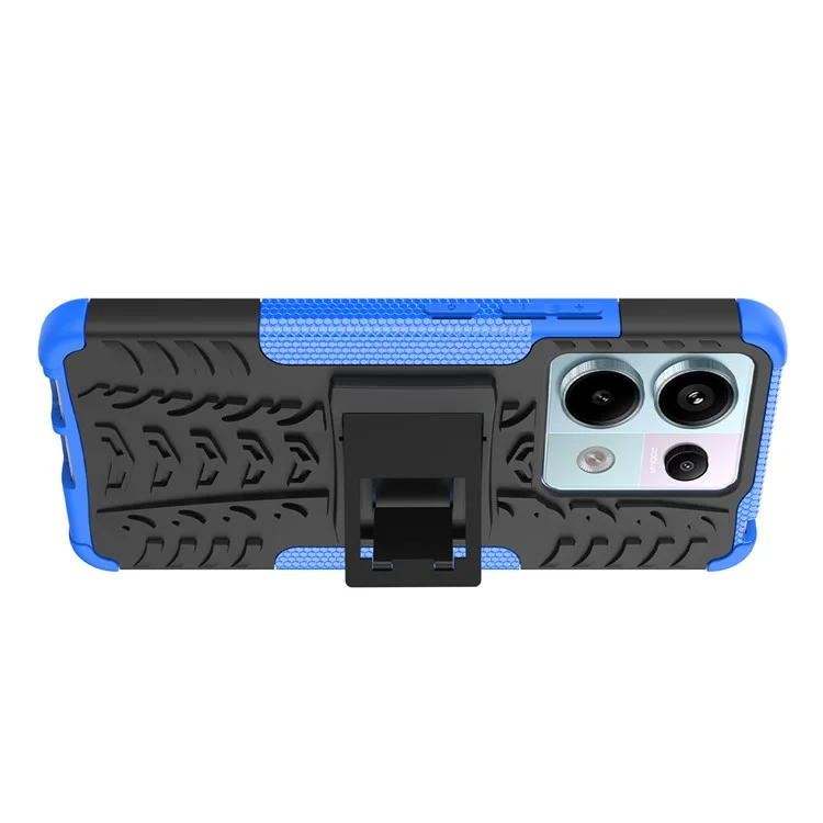 For Xiaomi Redmi Note 13 Pro 5G / Poco X6 5G Case PC+TPU Tyre Pattern Phone Cover with Kickstand - Blue