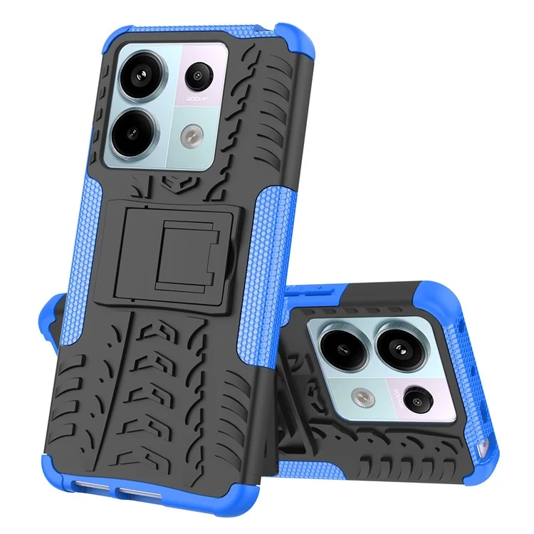 For Xiaomi Redmi Note 13 Pro 5G / Poco X6 5G Case PC+TPU Tyre Pattern Phone Cover with Kickstand - Blue