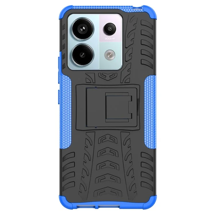 For Xiaomi Redmi Note 13 Pro 5G / Poco X6 5G Case PC+TPU Tyre Pattern Phone Cover with Kickstand - Blue