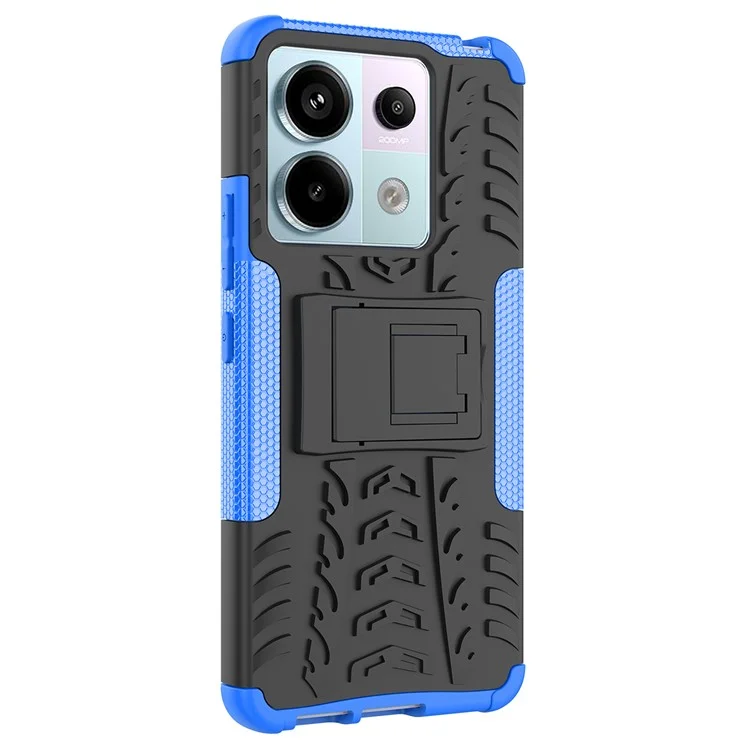 For Xiaomi Redmi Note 13 Pro 5G / Poco X6 5G Case PC+TPU Tyre Pattern Phone Cover with Kickstand - Blue