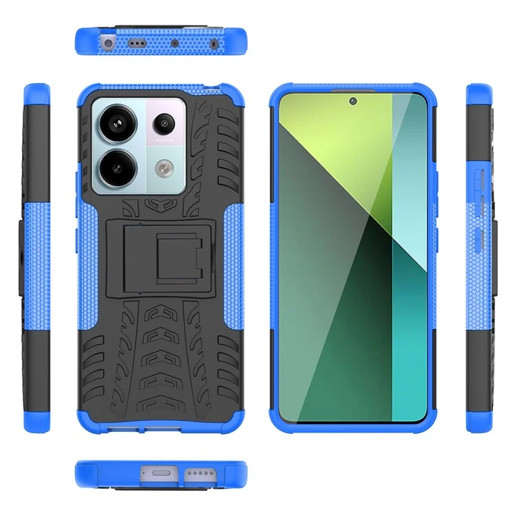 For Xiaomi Redmi Note 13 Pro 5G / Poco X6 5G Case PC+TPU Tyre Pattern Phone Cover with Kickstand - Blue