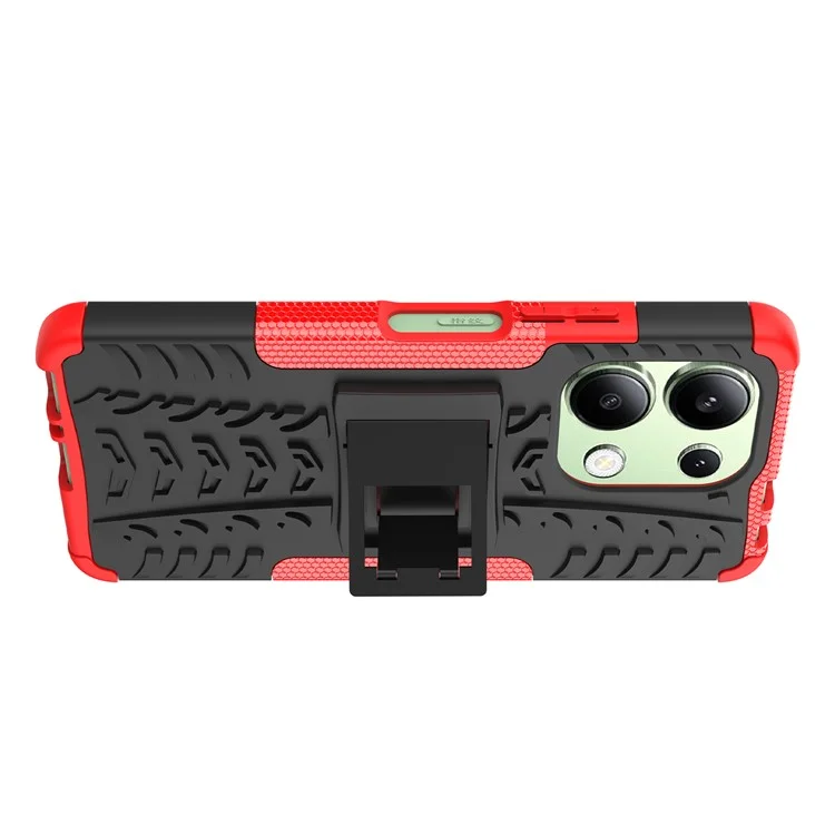Для Xiaomi Redmi Note 13 4G Kickstand Case PC+TPU Шинный образец Защитный чехол для телефона - Красный
